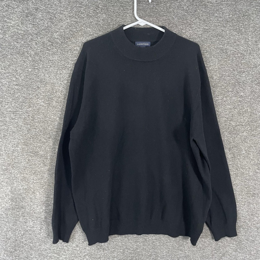 Lands' End Sweater Mens XL Black 100% Cashmere Crewneck Knit Pullover Hong Kong